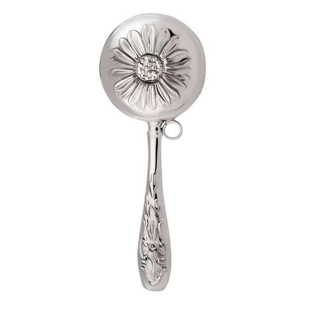 Babyrassel Silber 925 mit Blumen-Design – Edles Babygeschenk zur Geburt & Taufe.