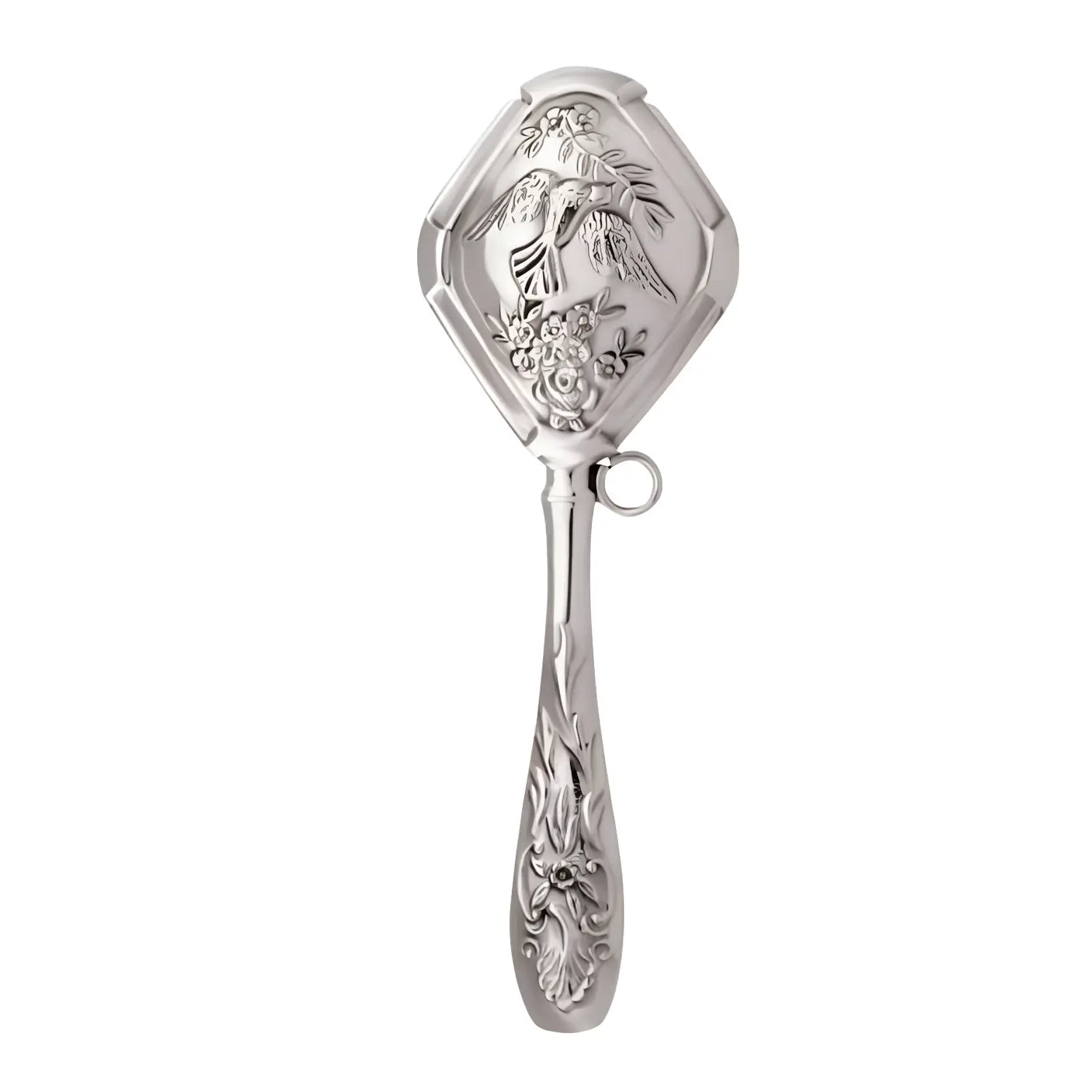 Babyrassel Silber 925 mit Tauben-Design – Edles Babygeschenk zur Geburt & Taufe.