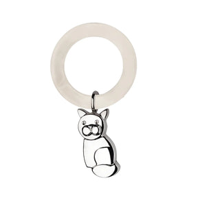 Babyrassel 925 Silber Kater – Beißring mit Acrylring