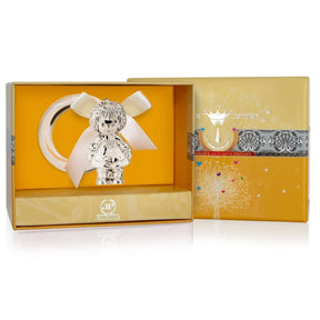 Babyrassel Mädchen 925 Silber mit Acrylring in Premium-Geschenkbox – Geschenk zur Geburt und Taufe für Mädchen.
