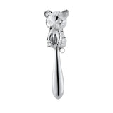 Babyrassel 925 Silber Tiger — polierte Silberrassel mit Tigerkopf-Motiv und glattem Stielgriff, Geschenk zur Geburt