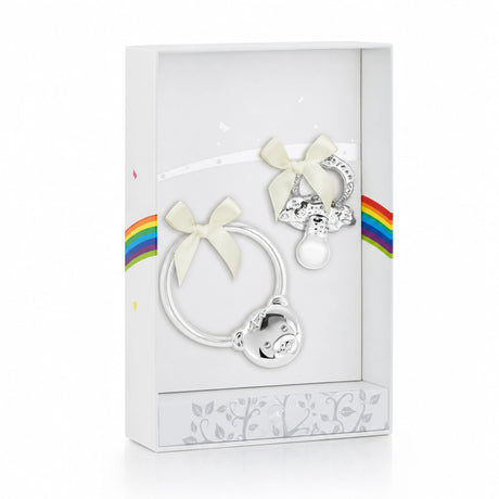 Babyrassel & Schnuller Set 925 Silber Teddybär - Premium Geschenkideen