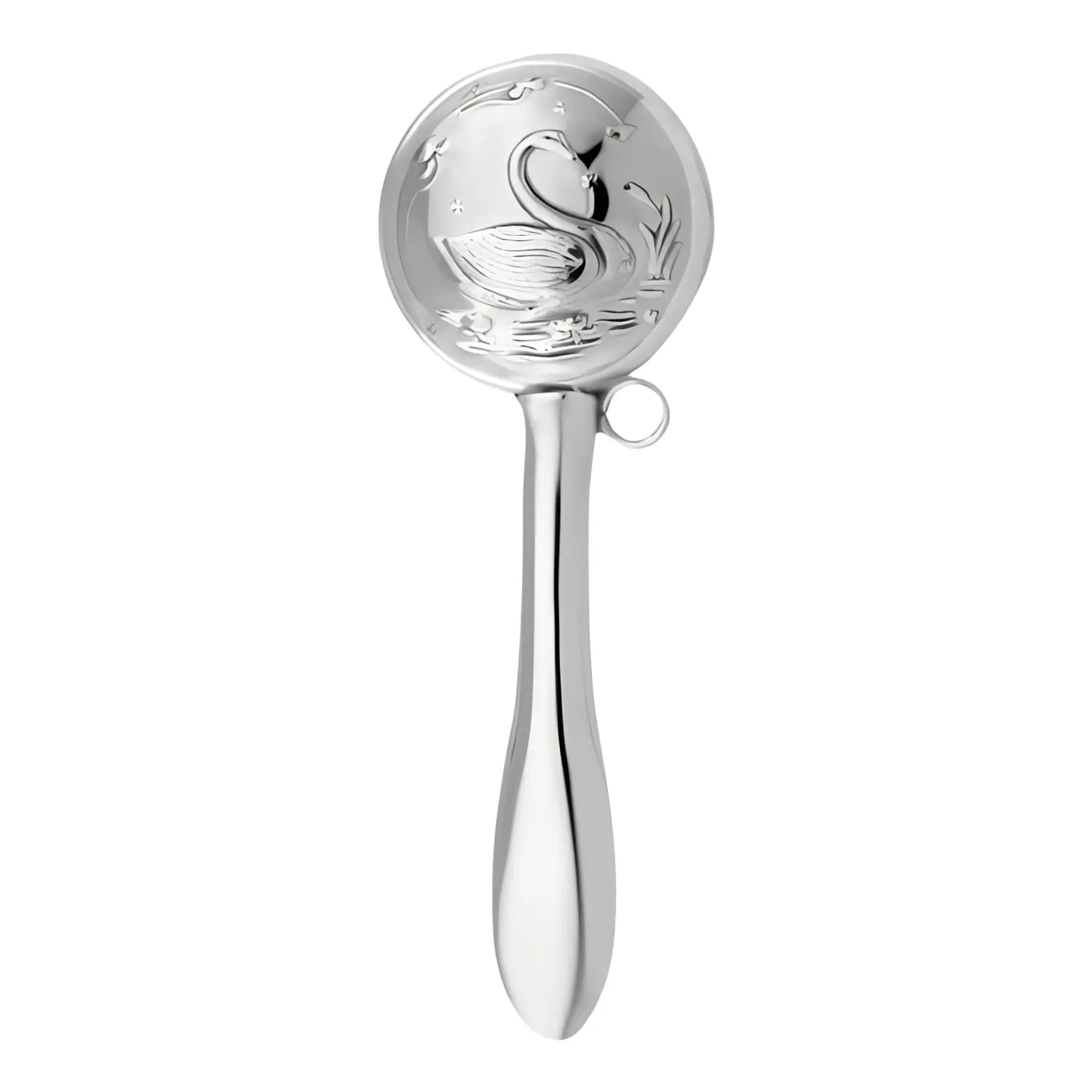 Babyrassel 925 Silber Schwan gravierbar – glatter Stiel