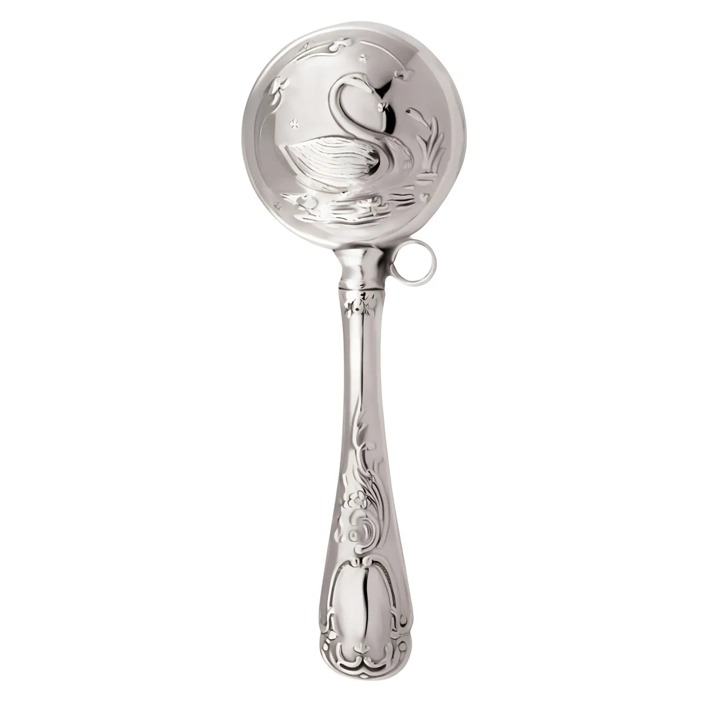 Babyrassel 925 Silber Schwan strukturiert – Geschenk zur Geburt