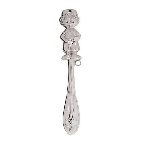 Babyrassel 925 Silber Junge — stielförmige Silberrassel mit Jungen-Figur und Mütze am Griffende