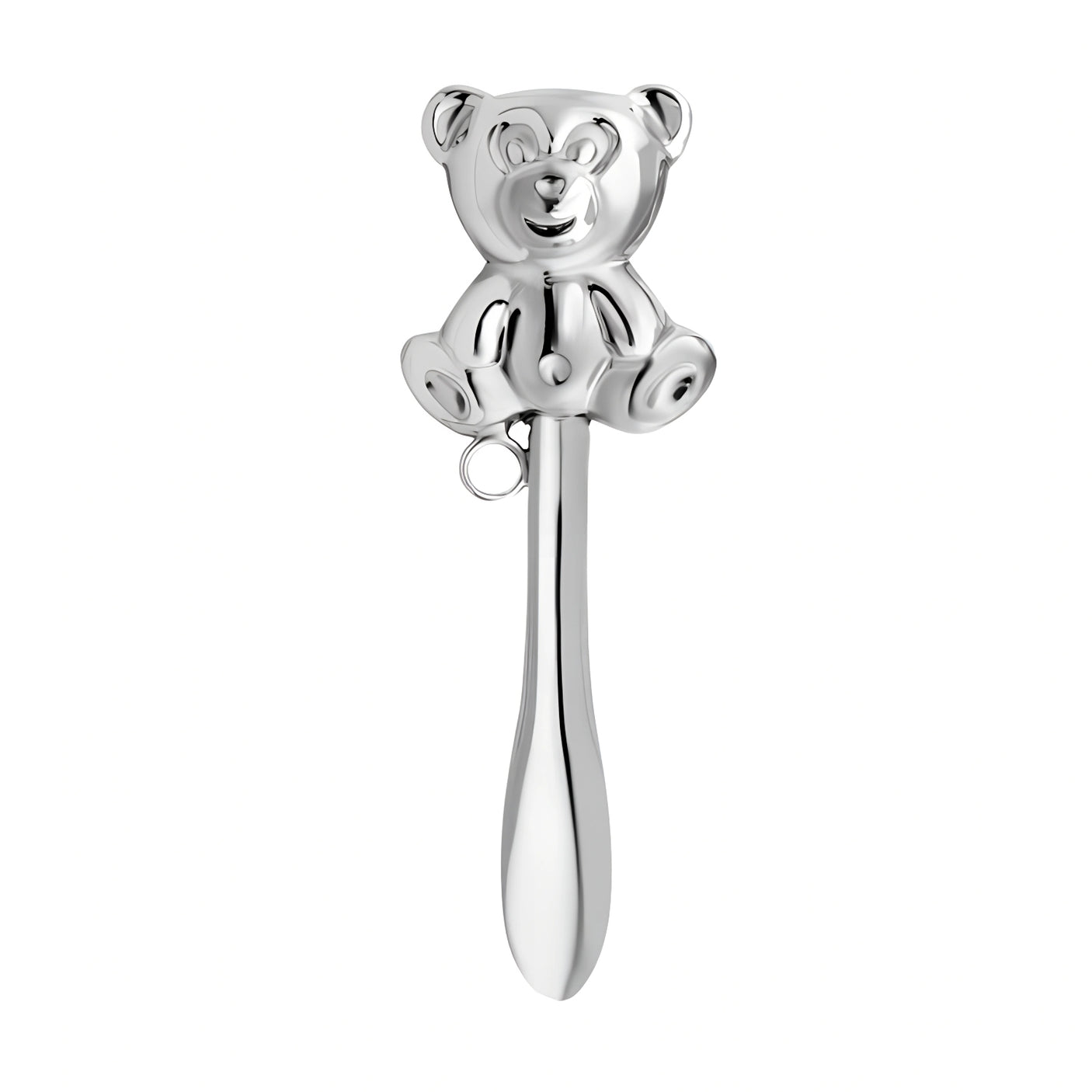 Babyrassel 925 Silber Teddybär stielförmig glatt