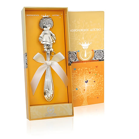 Babyrassel 925 Sterling - Silber mit Mädchenfigur, Stielform in Geschenkbox