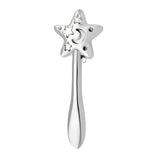 Babyrassel 925 Silber Stern — Silberrassel mit Stern-Kopf, Halbmond und glattem Gravur-Stiel, Freisteller