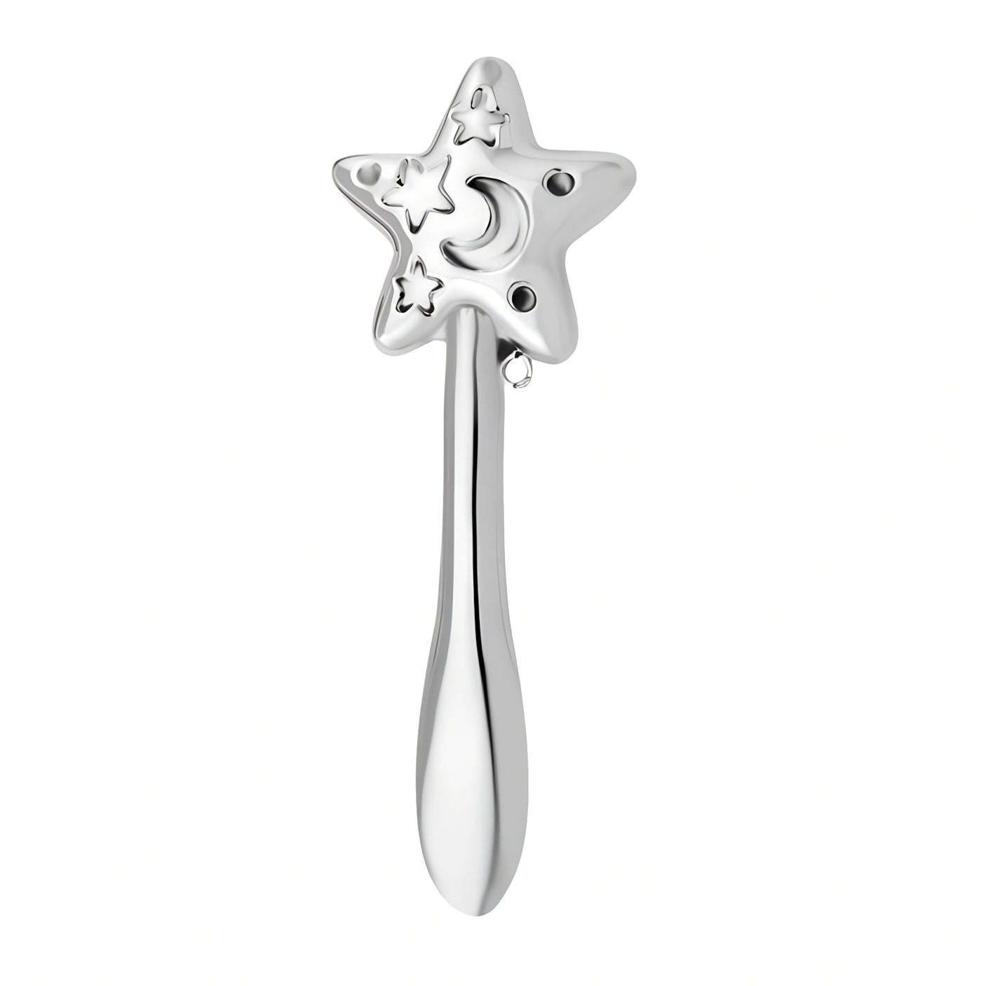 Babyrassel aus 925 Sterling Silber in Sternform mit glatter Stielform – elegantes Geschenk zur Geburt oder Taufe, hochwertige Verarbeitung aus Italien.