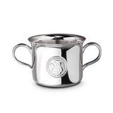 Babytasse 925 Silber Teddybär — Silbertasse mit zwei Henkeln und Teddybär-Medaillon im Perlrand