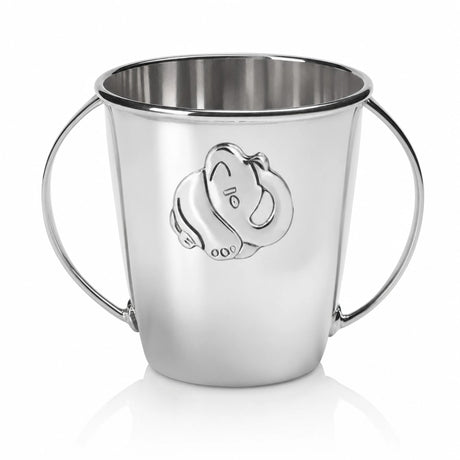 Babytasse 925 Silber Elefant — Silbertasse mit zwei Bügel-Henkeln und kleinem Elefanten als Relief auf der Vorderseite