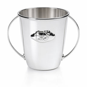 Babytasse 925 Silber Teddybär — Silbertasse mit zwei Bügel-Henkeln und Teddy-Kopf im wolkenförmigen Medaillon