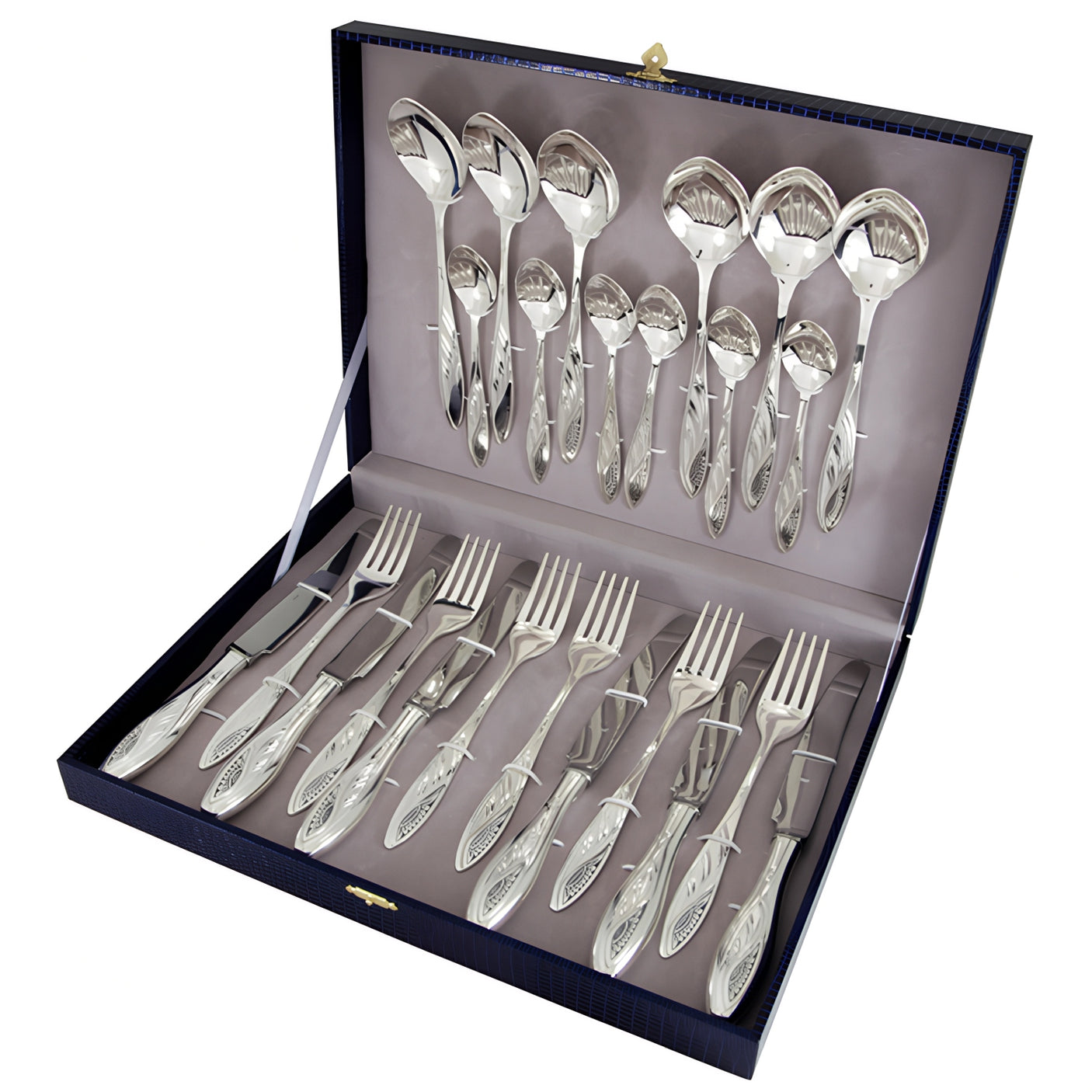 Geschenkbox mit dem 24-teiligen Silberbesteck-Set Sunflower Black.