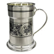 Bierkrug 925 Silber Niello Krebs — Silberkrug mit Henkel, dunklem Krebs-Medaillon, Floralband und vergoldetem Innenraum