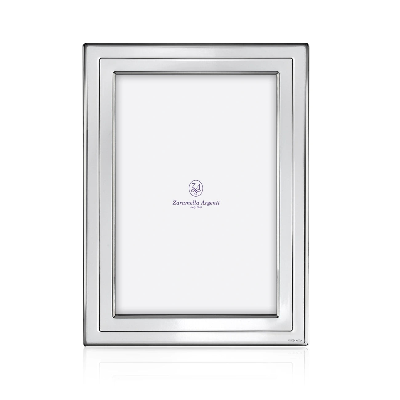 Bilderrahmen 925 Silber Kiel Zaramella — flacher Silberrahmen mit klaren Linien und gestuftem Innenprofil, Format 10×15 cm, gravierbar, Freisteller