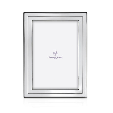 Bilderrahmen 925 Silber Kiel Zaramella — flacher Silberrahmen mit klaren Linien und gestuftem Innenprofil, Format 10×15 cm, gravierbar, Freisteller