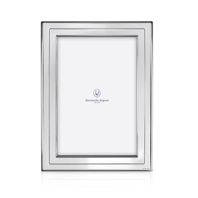 Bilderrahmen 925 Silber Kiel Zaramella — flacher Silberrahmen mit klaren Linien und gestuftem Innenprofil, Format 13×18 cm, gravierbar, Freisteller