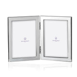 Doppelrahmen 925 Silber King & Queen Zaramella — zwei flache Silberrahmen über Scharnier verbunden, je Foto 13×18 cm, gravierbar, Freisteller
