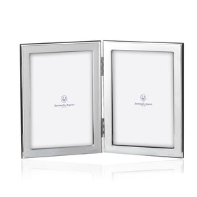 Doppelrahmen 925 Silber King & Queen Zaramella — zwei flache Silberrahmen über Scharnier verbunden, je Foto 13×18 cm, gravierbar, Freisteller