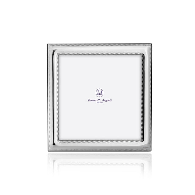 Bilderrahmen 925 Silber Monaco Zaramella — quadratischer Fotorahmen 10×10 cm mit doppeltem Perlstab, hochglanzpoliert