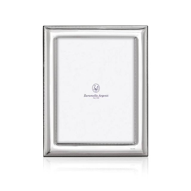 Bilderrahmen 925 Silber Rom Zaramella — rechteckiger Fotorahmen 15×20 cm mit Perlstab innen und außen, hochglanzpoliert