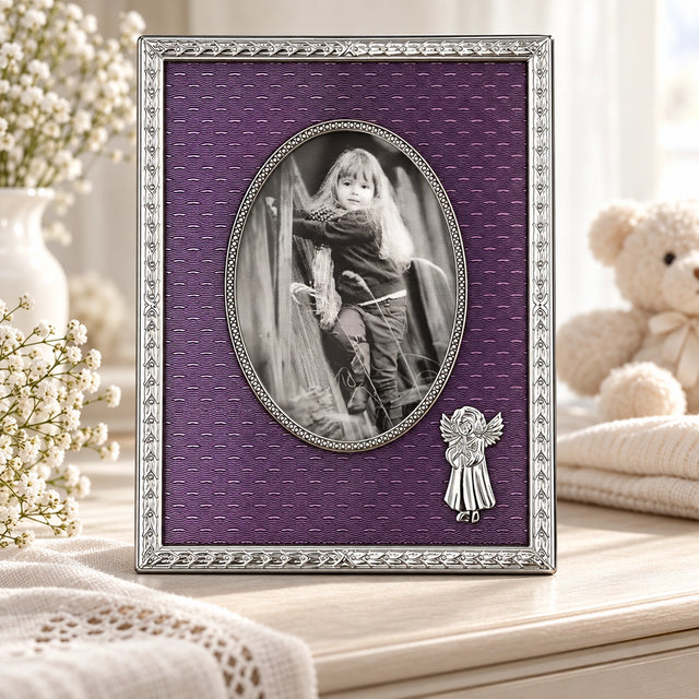 Bilderrahmen 925 Silber Engel-Motiv — Lifestyle-Setting, Geschenk zur Taufe