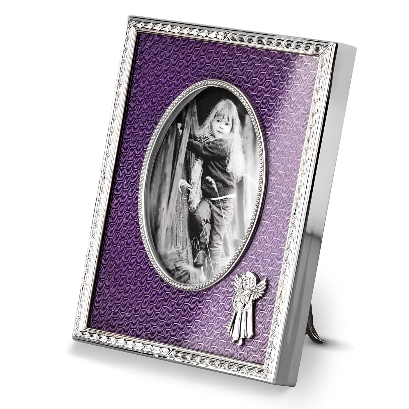 Kinder - Bilderrahmen Silber Engel – Taufgeschenk Mädchen Violett
