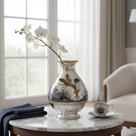 Blumenvase 925 Silber – Niello & Vergoldung mit Granat | Schmetterling - Design