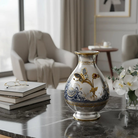 Blumenvase 925 Silber – Niello & Vergoldung mit Granat | Schmetterling - Design