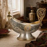 Bratina-Schale 925 Silber vergoldet mit Niello-Ornamenten und Volutengriff — russisches Premium-Tafelsilber von SevChern