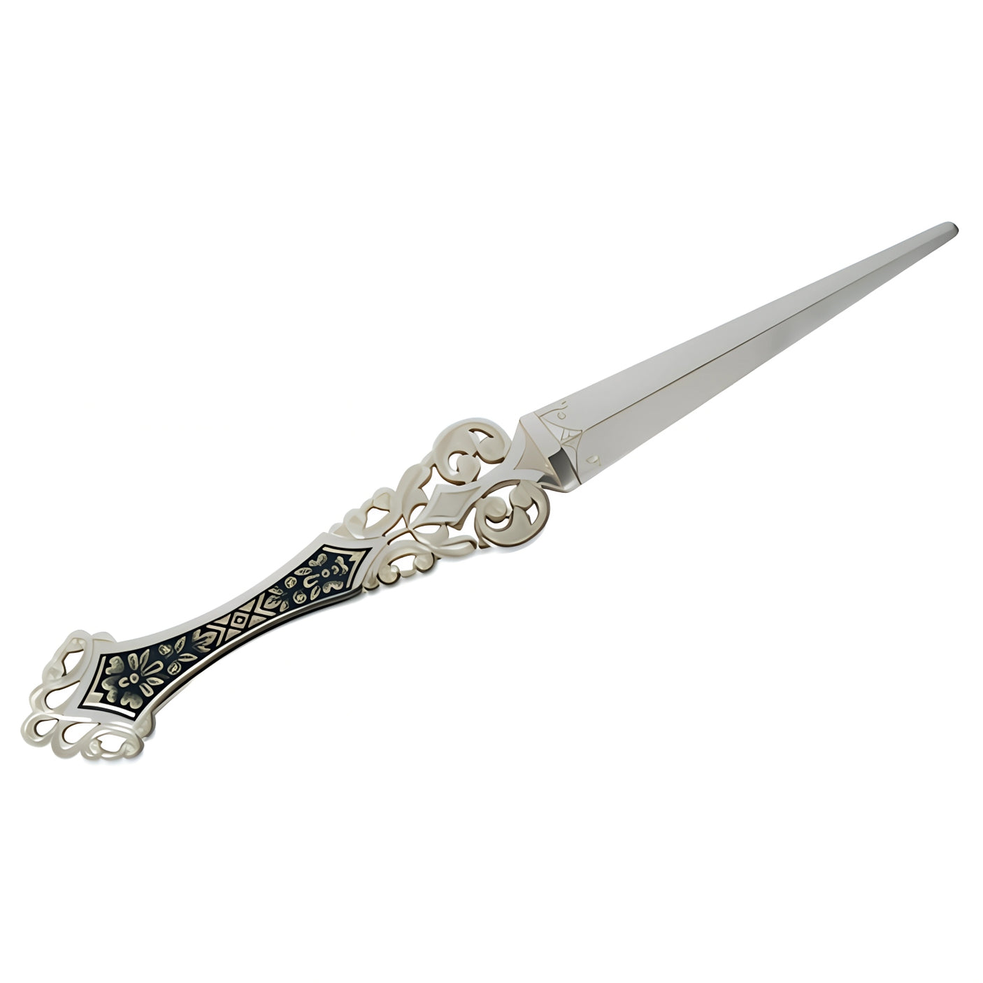 Eleganter Brieföffner mit floraler Niello-Gravur und feiner Ornamentik aus 925 Silber – exklusive Business-Geschenkidee