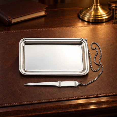 Brieföffner und Briefablage 925 Silber — Lifestyle-Setting am Schreibtisch