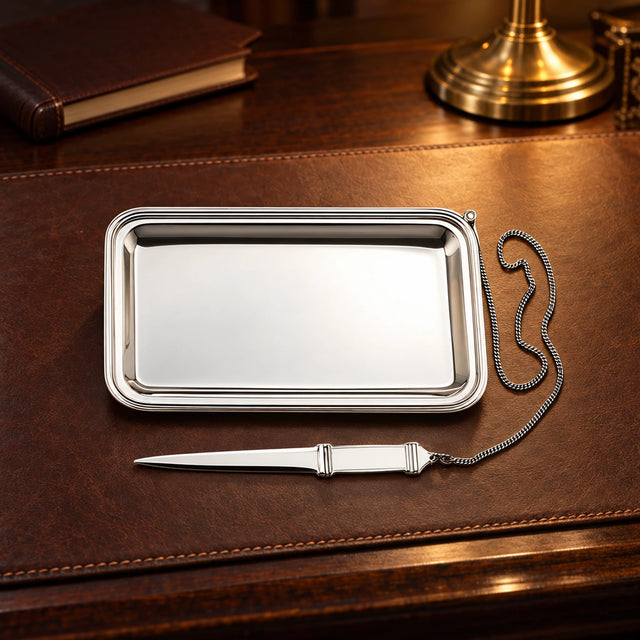 Brieföffner und Briefablage 925 Silber — Lifestyle-Setting am Schreibtisch