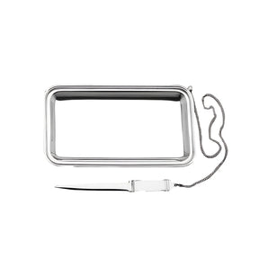 Geschenkset 925 Silber Zaramella — polierte Briefablage und Brieföffner an geflochtener Silberkette, Freisteller