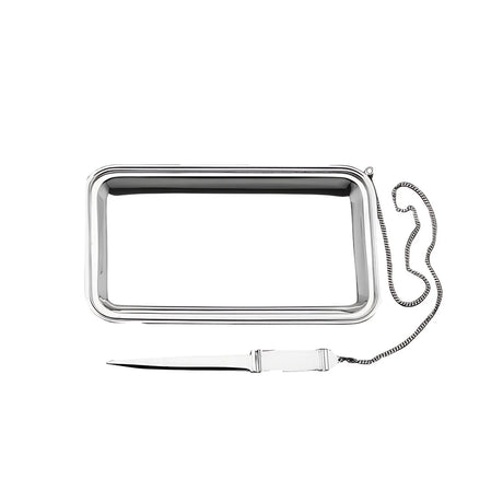 Geschenkset 925 Silber Zaramella — polierte Briefablage und Brieföffner an geflochtener Silberkette, Freisteller