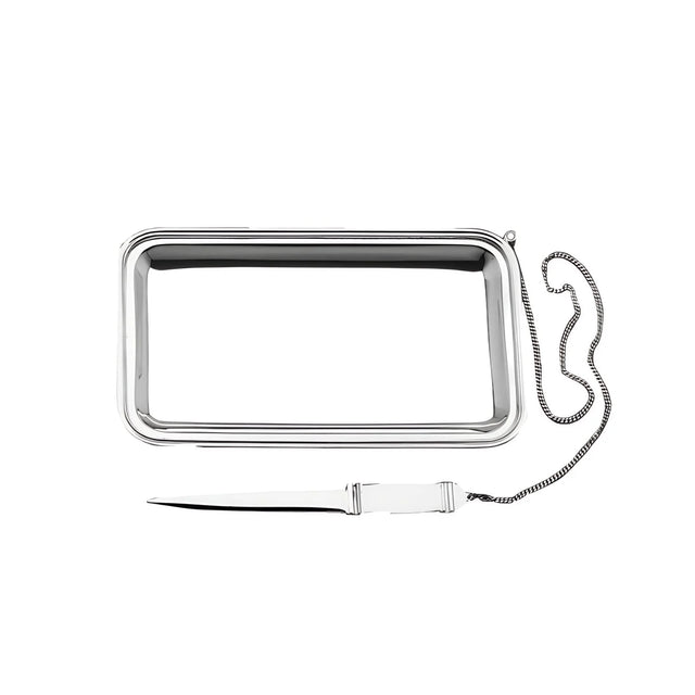 Geschenkset 925 Silber Zaramella — polierte Briefablage und Brieföffner an geflochtener Silberkette, Freisteller