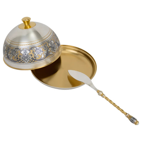 Butterdose & Buttermesser „Tradition“ – Vergoldete Niello - Silberglocke
