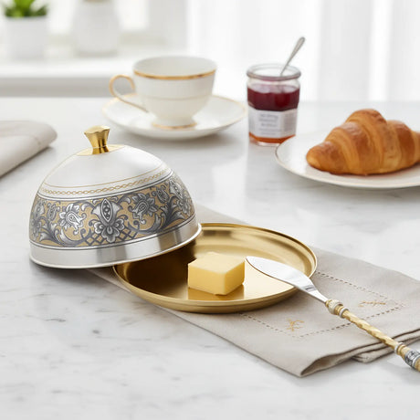 Butterdose & Buttermesser „Tradition“ – Vergoldete Niello - Silberglocke