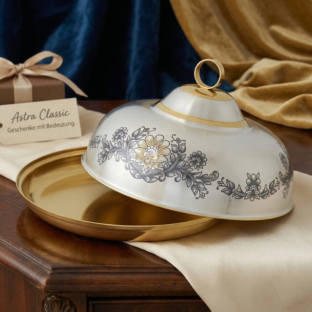 Butterdose mit Deckel 925 Silber vergoldet Niello | Astra Classic