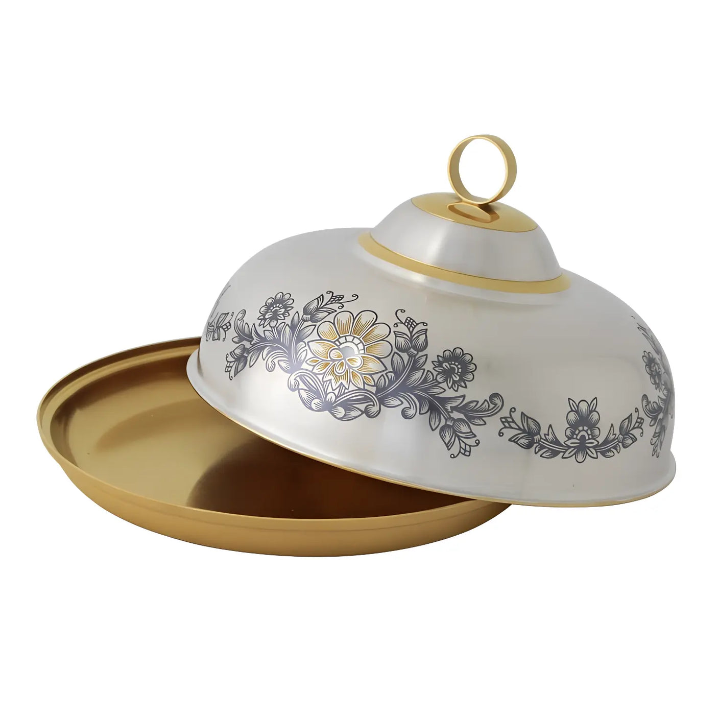 Butterdose mit Deckel Astra Classic: 925 Sterling Silber, vollvergoldetes Unterteil, mattierter Deckel mit 3 Niello-Blumengruppen