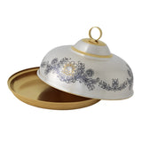 Butterdose mit Deckel Astra Classic: 925 Sterling Silber, vollvergoldetes Unterteil, mattierter Deckel mit 3 Niello-Blumengruppen