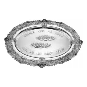 Challah-Tablett 925 Silber Zaramella — oval mit vier aufgesetzten Blütenbuketts und vertieftem Spiegel