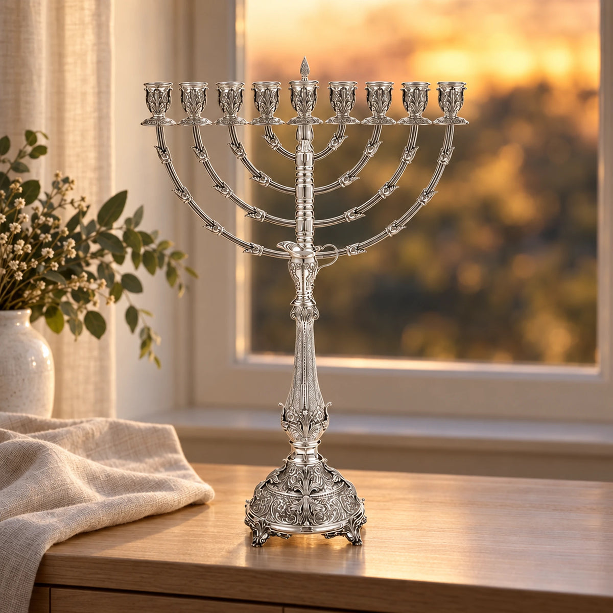 Chanukkia 925 Silber Signature Small — Lifestyle-Setting am Fenster