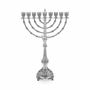Chanukkia 925 Silber Signature Small Zaramella — neun Tüllen, runder ziselierter Fuß