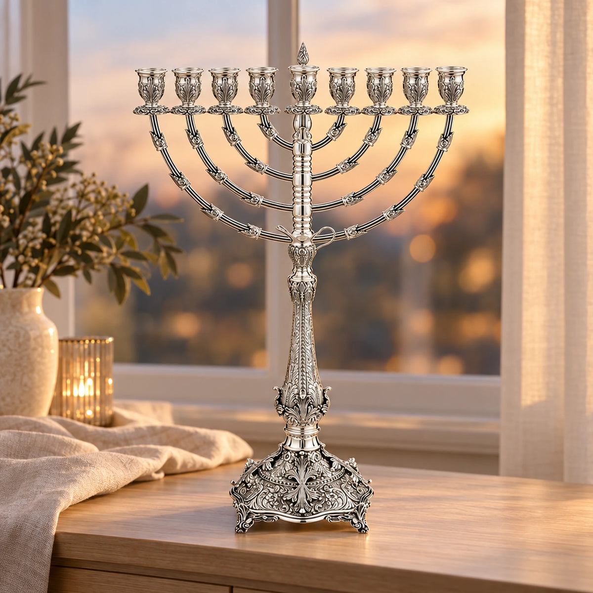 Chanukkia 925 Silber Signature Square — Lifestyle-Setting am Fenster