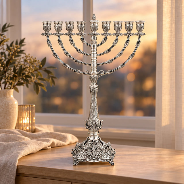 Chanukkia 925 Silber Signature Square — Lifestyle-Setting am Fenster