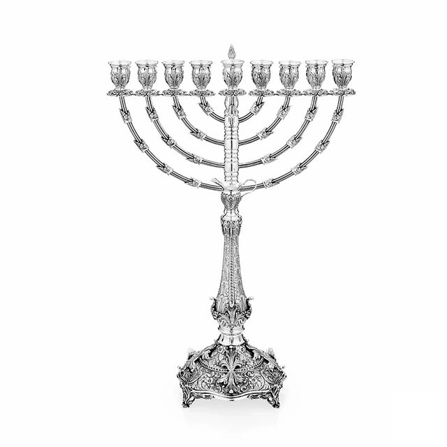 Chanukkia 925 Silber Signature Zaramella — neun Tüllen, quadratischer geschweifter Fuß