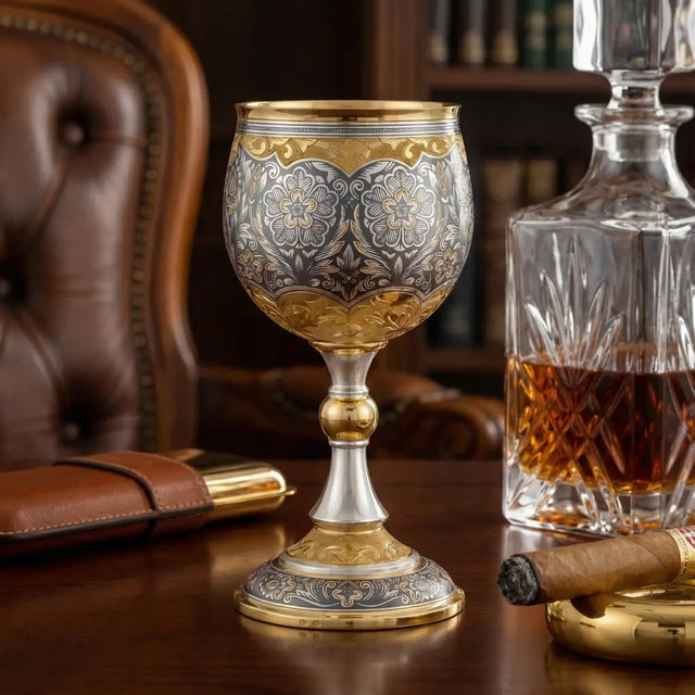 Stielglas 925 Silber vergoldet – Zaren Fest Niello Likörglas