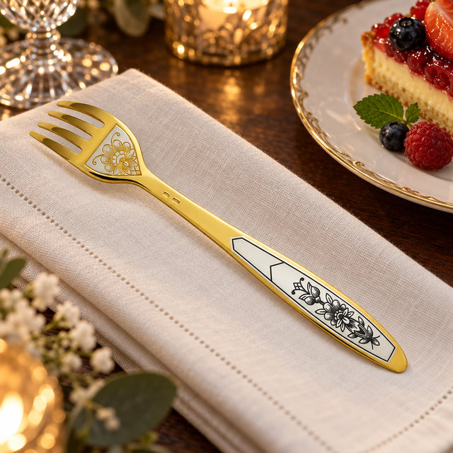 Dessertgabel 925 Silber vergoldet Astra Classic — Lifestyle-Setting an der gedeckten Tafel