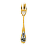 Dessertgabel Fische 925 Silber vergoldet, Fische-Symbol unter den Zinken, Niello-Blüte am Griff